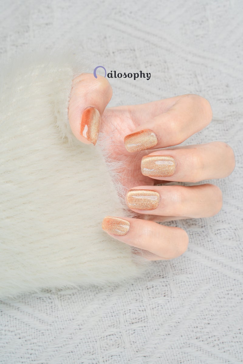 Nailosophy أظافر مضغوطة فاخرة مصنوعة يدويًا بساعة الذهب عين القط العنبري | شكل مربع - Image 4
